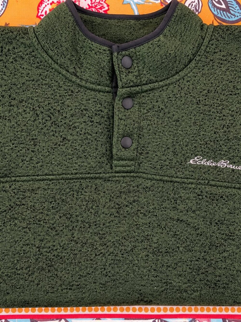 Eddie Bauer Men's XL Radiator Fleece Snap Mock Neck Pullover Olive Green